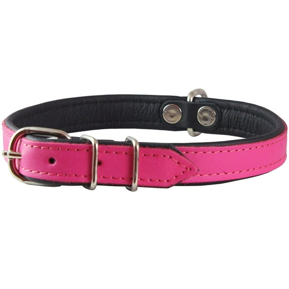 Real Leather Soft Leather Padded Dog Collar (15"-18" Neck; 3/4" Wide, Pink/Black)