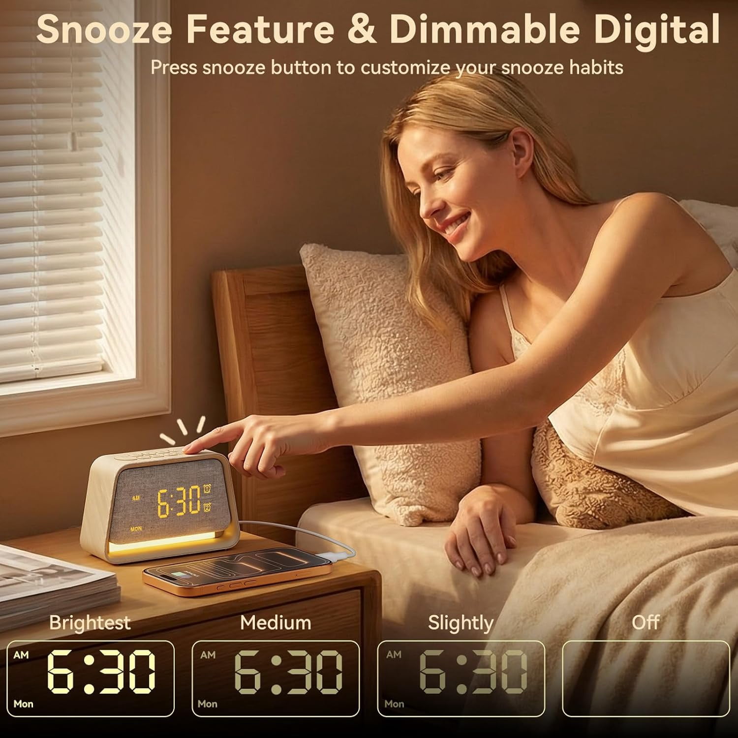 Sunrise Alarm Clock with Wake Up Light, White Noise Sound Machine, 10 Soothing Sounds, Dual Alarms, Dimmable Night Light for Bedroom