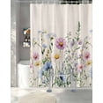 thumbnail image 3 of Split Shower Curtain for Transfer Bench, Spring Floral Fabric Shower Curtains for Bathroom, Watercolor Herbs Summer Botanical Rustic Tub Sliding Transfer Bench Waterproof Bath Curtains 72"x72", 3 of 9