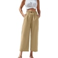 thumbnail image 2 of Women's Pants High Waist Casual Straight Leg Cropped Trousers with Elastic Scalloped Hem Comfortable Linen Blend Dress Slacks for Women, 2 of 9
