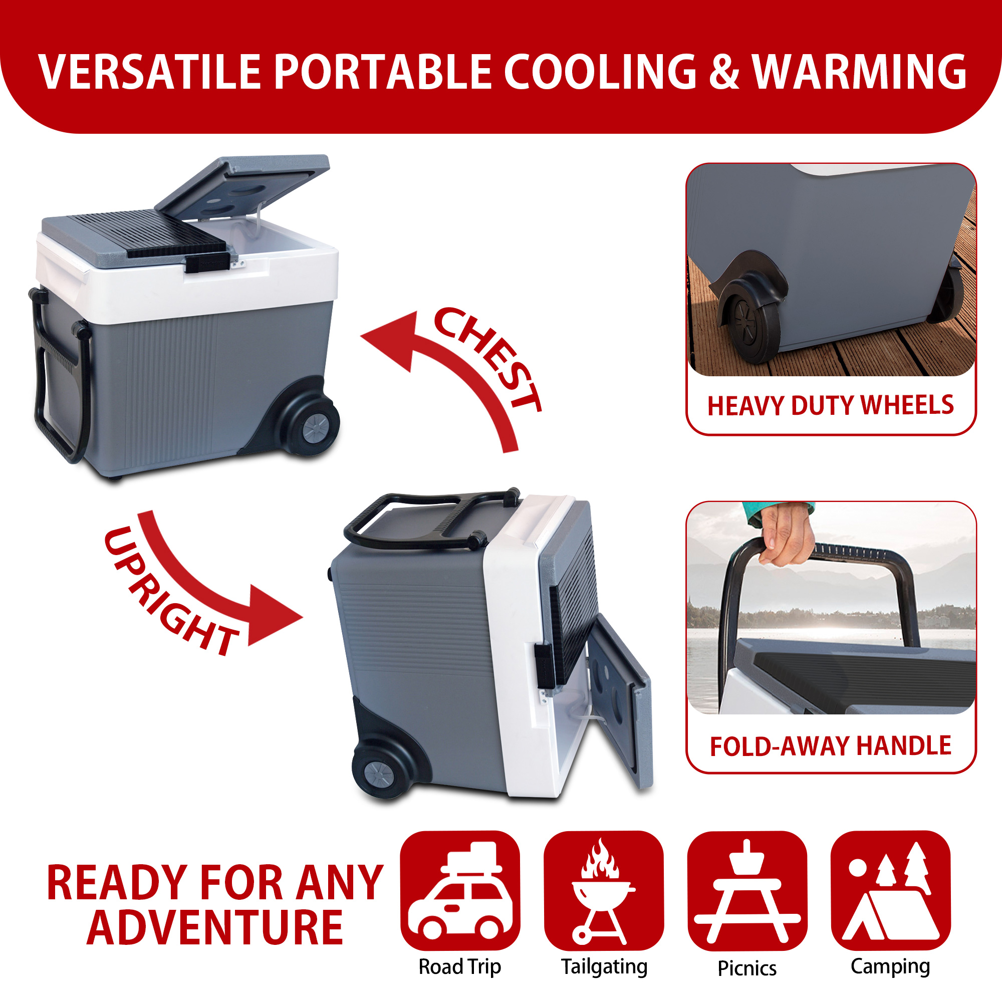 Koolatron Kargo Wheeler W65 Thermoelectric Iceless 12V Cooler Warmer, 31L / 33 Quart Capacity, Grey, For Camping, Travel, Truck, SUV, Car, Boat, RV, Trailer, Tailgating, Made in North America - image 4 of 6