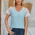 thumbnail image 6 of Raeneomay Cap Sleeve Tops for Women Versatile and Comfortable V-Neck Short Sleeved Lace Patchwork Top, 6 of 6