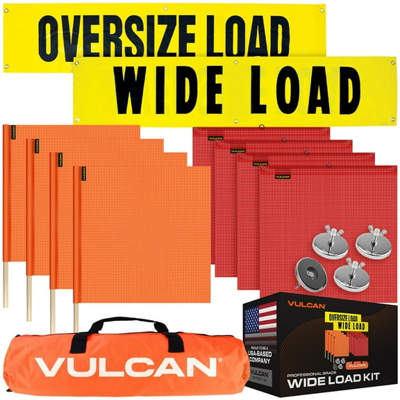 VULCAN Flags, Signs, and Magnets Kit, 2 Reversible Wide/Oversize Load Signs, 4 Red Flags, 4 Orange Flags, and 4 Magnets