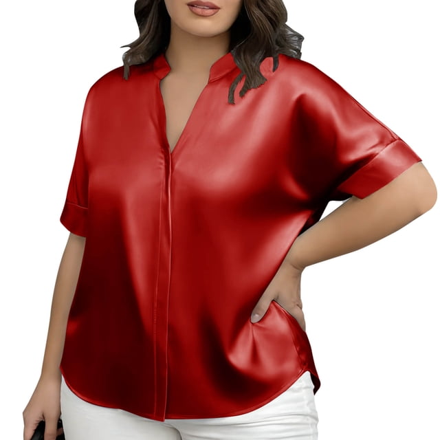 Womens Plus Size Short Sleeve Tops Solid Color Round Neck Casual T-Shirt Soft Breathable, Womens Plus Size Summer Tops