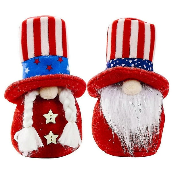 2 Pcs Independence Day Home Decoration Round Hat Stars and Stuffed Faceless Dwarf Dolls Child Toy G