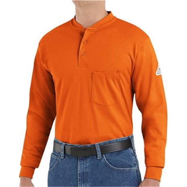 Bulwark B04730653 Long Sleeve Tagless Henley Shirt, Navy - Small