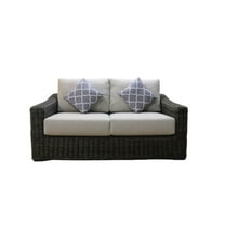 Teva Patio Furniture Catalina Love Seat with Two Tone Brown/Beige PE Wicker