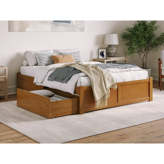 AFI Concord Queen Wood Platform Bed with Footboard and Storage Drawers, Light Toffee