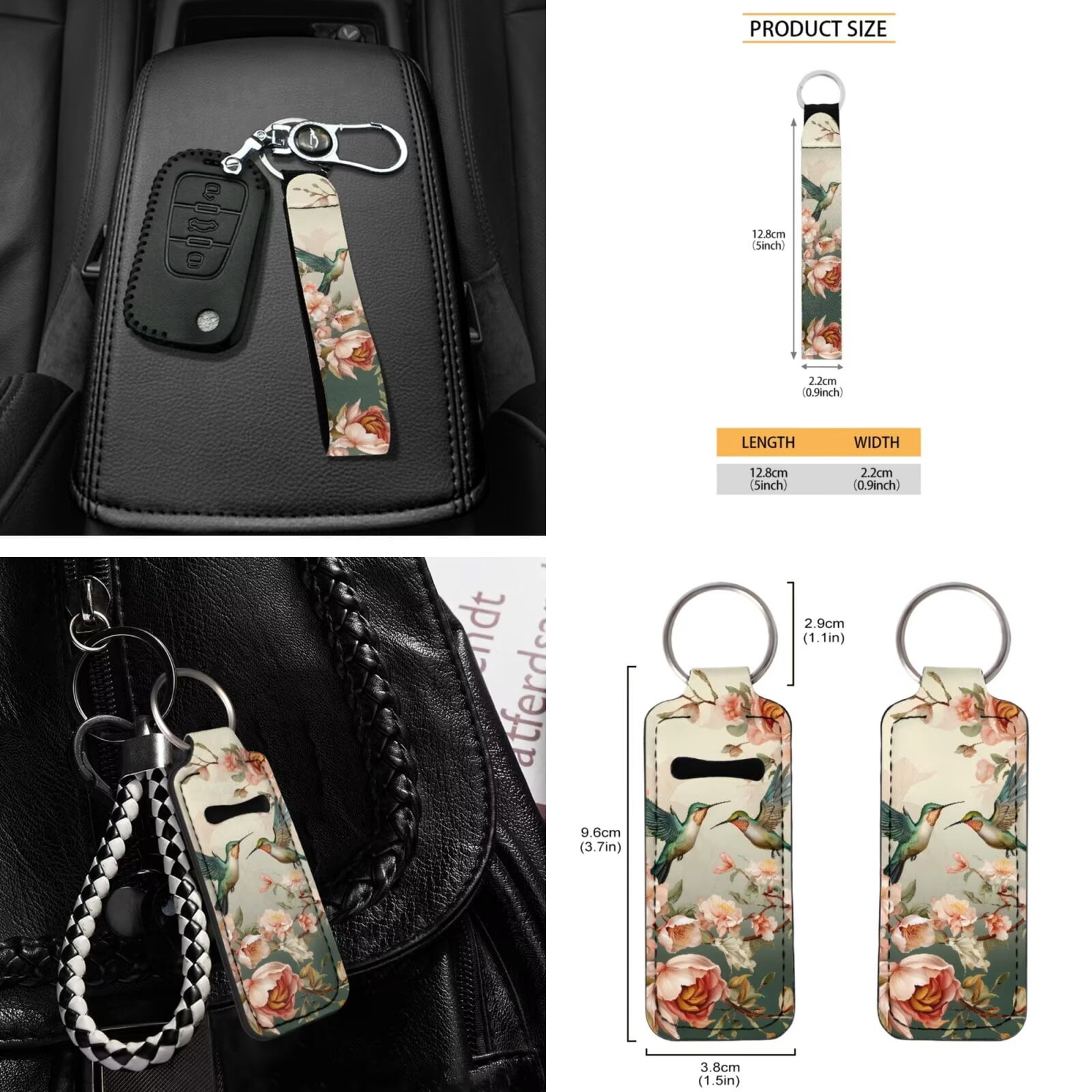 Garronmavis Aesthetic Flower Hummingbird 16 Pcs Car Accessories Set Car Seats Belts Shoulder Pad Covers Keychain Gear Shifting Knob Cover Cup Mats Front Window Sunshade Rearview Mirror Cover