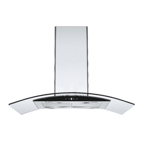 Campana Europea Decorativa De Pared Cata 90cm Cristal Curvo Acabado Acero Inoxidable 2 Filtros Lavables Y 3 Velocidades 110v 630 M3 Potencia De Extracción Touch