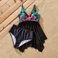 thumbnail image 3 of PatPat Family Matching Swimsuits V-Neck Spliced Mesh Tankini and Floral Drawstring Swim Trunks, Black, Mom S, 3 of 10