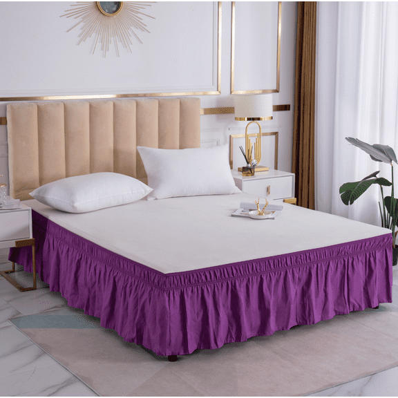 suxuMhao Ruffled Wrap Around Elastic Bed Skirt Queen Size, Purple - 60×80 Inch Mattress Fit with 15 Inch Drop, 1 Piece Bedding Skirt for Bedroom Decor,Soft Dust-Proof Bed Skirt