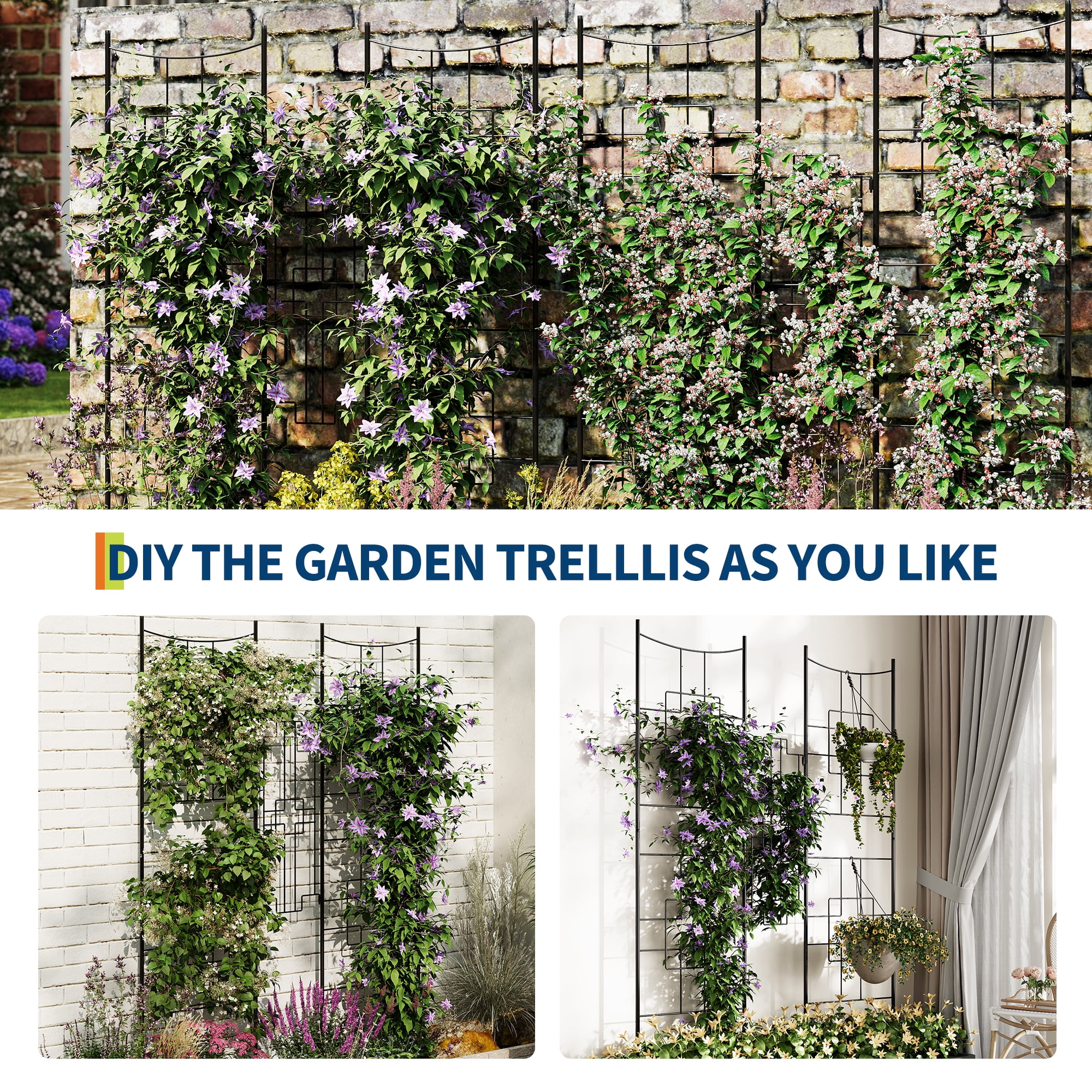 Metal Garden Trellises for Climbing Plants Outdoors,  Black Large Garden Arch Trellises for Roses