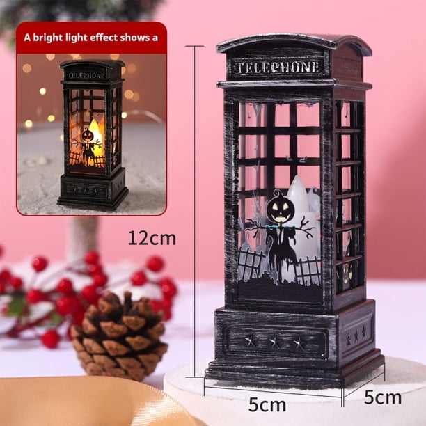 2pcs Halloween Phone Booth Electronic Candle Lights Decoration Lantern Placement Ghost Festival Small Oil Lamp Decoration Prop Arrangement, Phone booth candle light (Pumpkin model)
