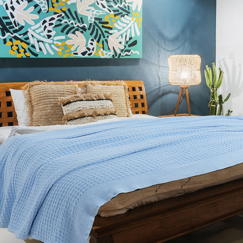 100 Cotton Waffle Weave Blanket for Couch/Bed, Soft Lightweight