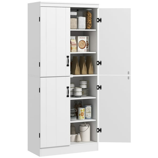 HOMCOM Armoire de Rangement pour Garde-Manger de Cuisine, Garde-Manger à 6 Niveaux avec 4 Portes, Blanc