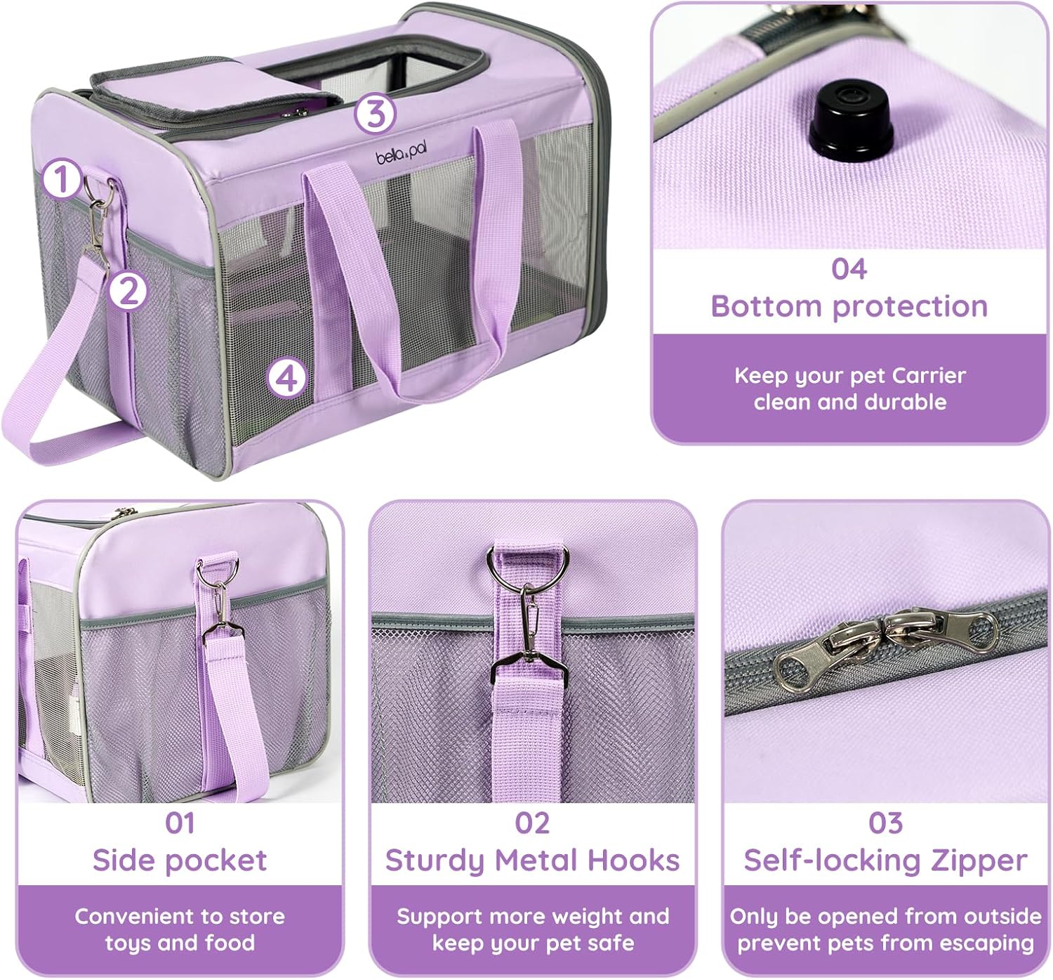 Bella & Pal Airline-Approved Pet Carrier, Lilac Mist photo 3