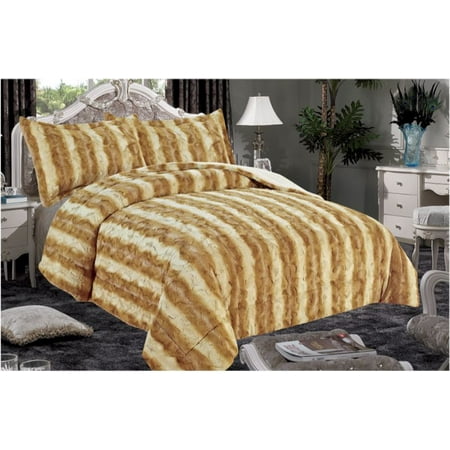 Discharge Full Size 3-Piece Blanket Soft Sherpa Fur Reversible Heavy Bedding Set Gold &