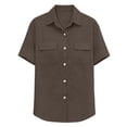 thumbnail image 7 of Juslio Women Turndown Collar Button Tops Double Pocket Comfortable Loose Brown Short Sleeve Shirts, 7 of 7