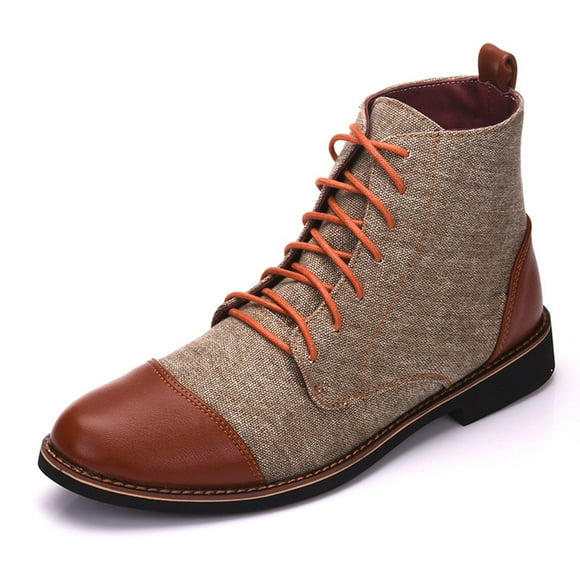 LSLJS Men's Ankle Boots on Clearance, Pointed Toe Men's New Casual Lace-up Mid Calf Men's
