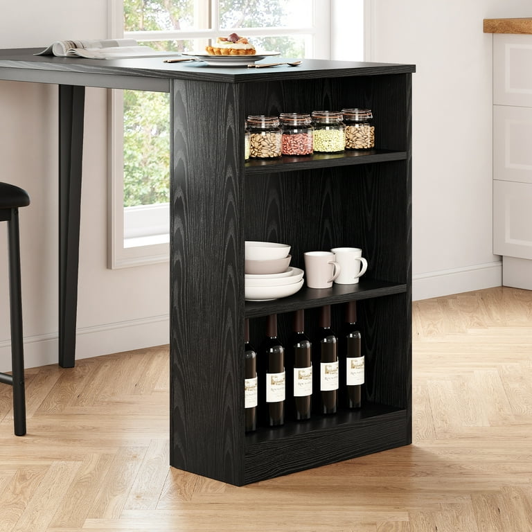 Dining Table Set Kitchen Bar Table and Chairs for 2 Expandable Counter Height Dinner Table with 2 Chairs Kitchen Bar Table Set with 3 Storage Shelf