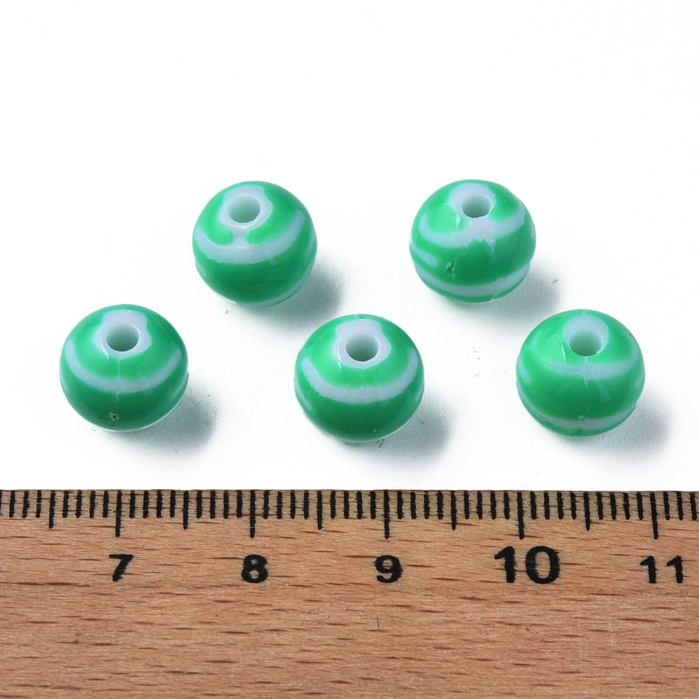 Opaque Striped Acrylic Beads Round Green 10mm Hole: 2mm about 940pcs/500g.