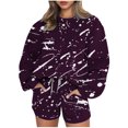 thumbnail image 1 of Puntoco Conjunto De Sudadera Con Pantalón Y top De Cuello Redondo De Manga Larga Informal Estampado Para Mujer Morado L, 1 of 3