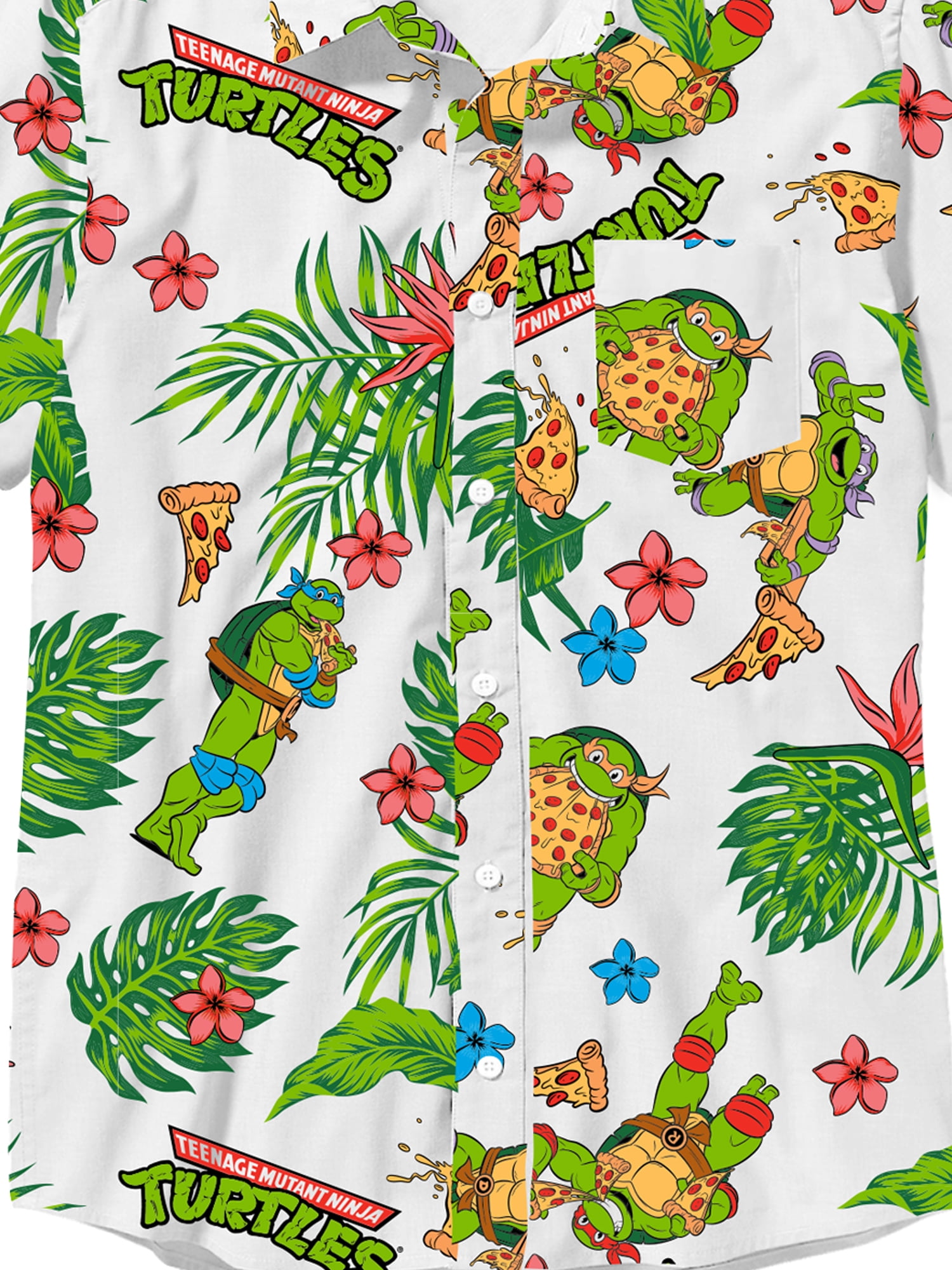 Teenage Mutant Ninja Turtles Boys Pizza Graphic Button-Up Cotton Tee with Short Sleeves, Sizes XS-2XL