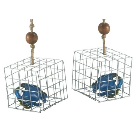Blue Crab in Fishing Trap Christmas Holiday Ornaments Set of