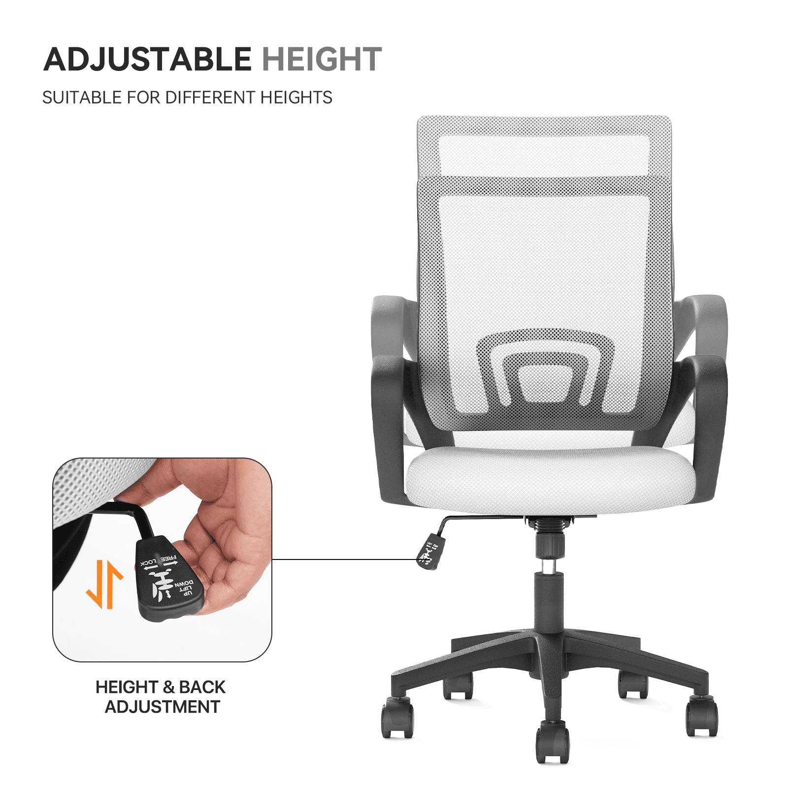OSM 2-Pack Ergonomic Mesh Office Chairs, Mid-Back Desk Chair with Lumbar Support, Swivel Computer Task Chair for Home Office, Gaming & Study, 300 lbs Capacity, White