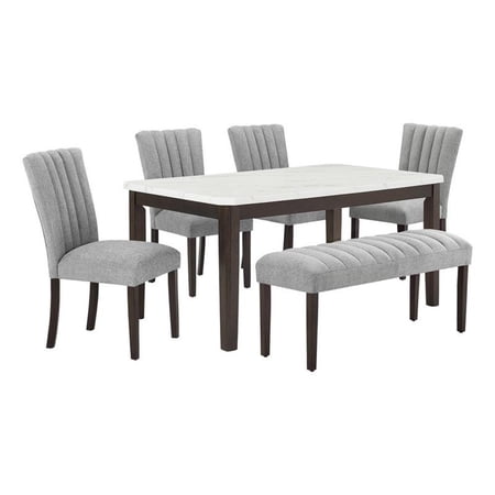 Bowery Hill 6-Piece Faux Marble & Fabric Dining Set in White/Gray