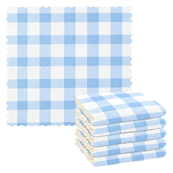 Light Blue White Pattern Dish Towels 6 Pack Kitchen Cleaning Dish Cloths Absorbent Reuseable Cleaning Cloths 11'' x 11''