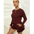 thumbnail image 3 of Purcoar 2 Piece Women Lounge Outfits Solid Color Basic Knit Sweater Set With Pocket Shorts, 3 of 6