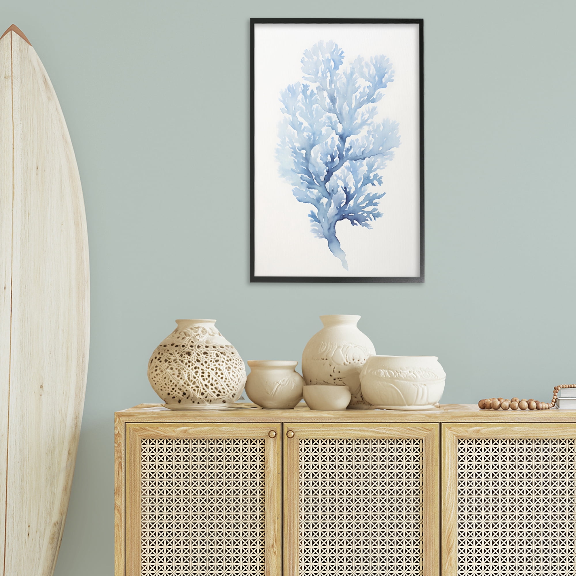 Stupell Industries Indigo Coral Shape Animals & Insects Painting Black Framed Art Print Wall Art, 20 x 30