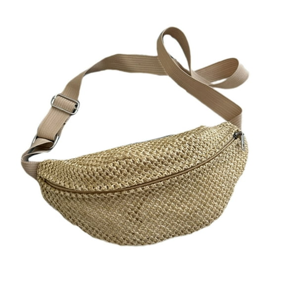 Bohemian Beach Woven Straw Belt Bag Adjustable Strap Chest Bag Crossbody Purse Waist Pouch for Travel and Daily Use