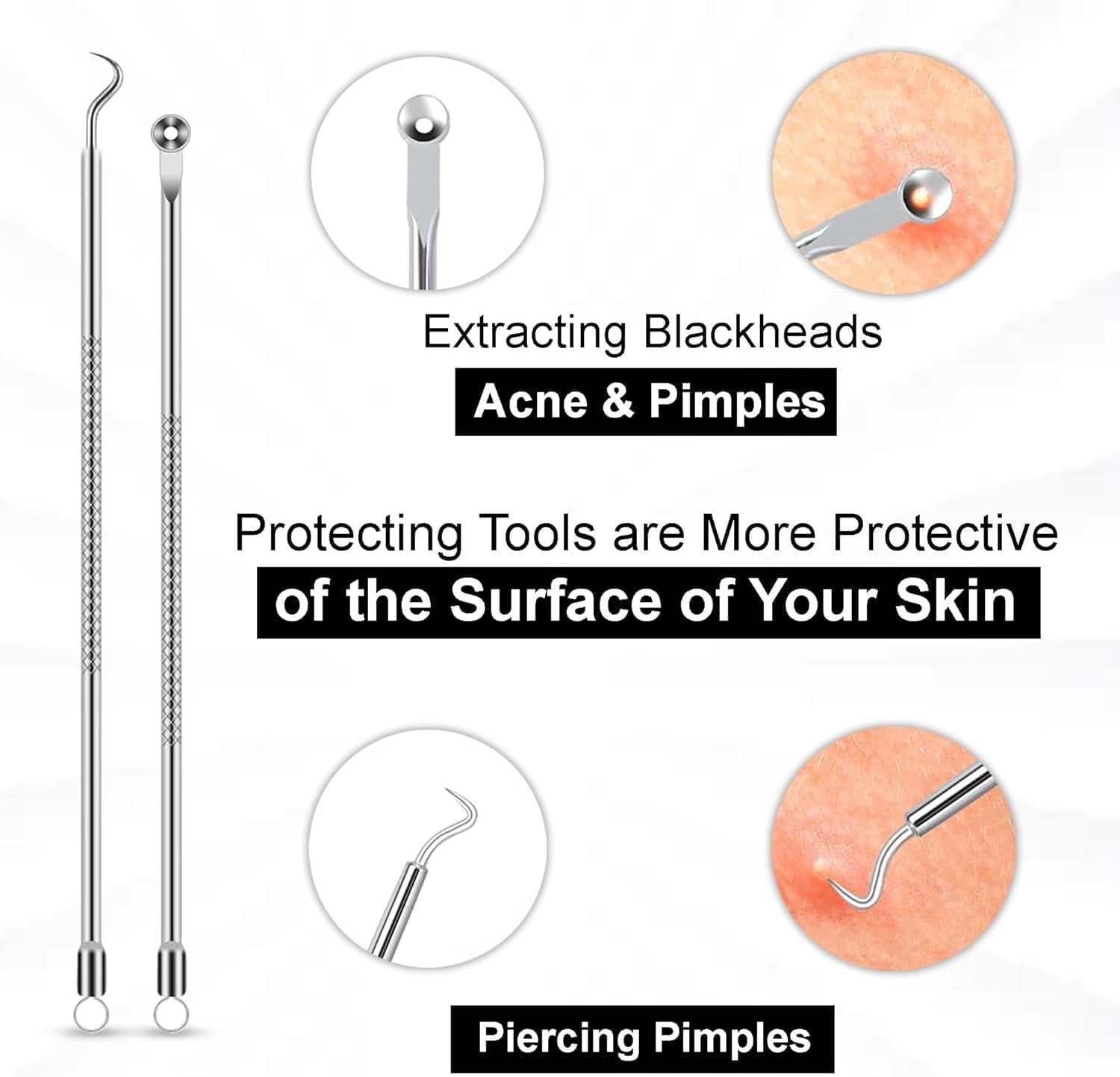 Blackhead Remover Kit with Stainless Steel Tools, Pimple Extractor, Acne Removal & Facial Cleansing Tools for Men & Women