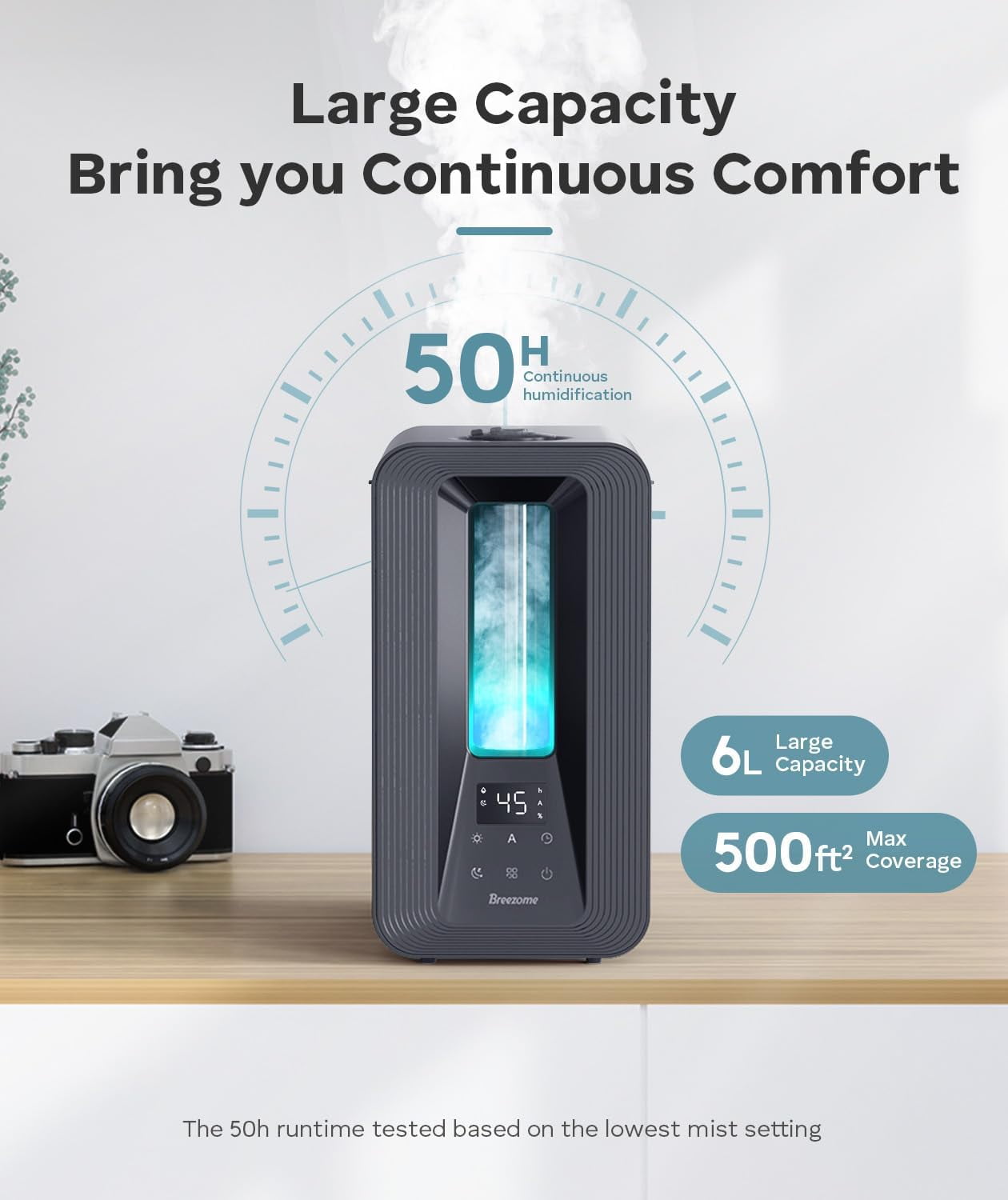 6L Humidifiers for Bedroom, Cool Mist Top Fill Humidifier with Aroma Diffuser, Humidistat, Night Light, 50H Runtime, Quiet Ultrasonic Humidifiers for Home Large Room, Baby Nursery, Plants