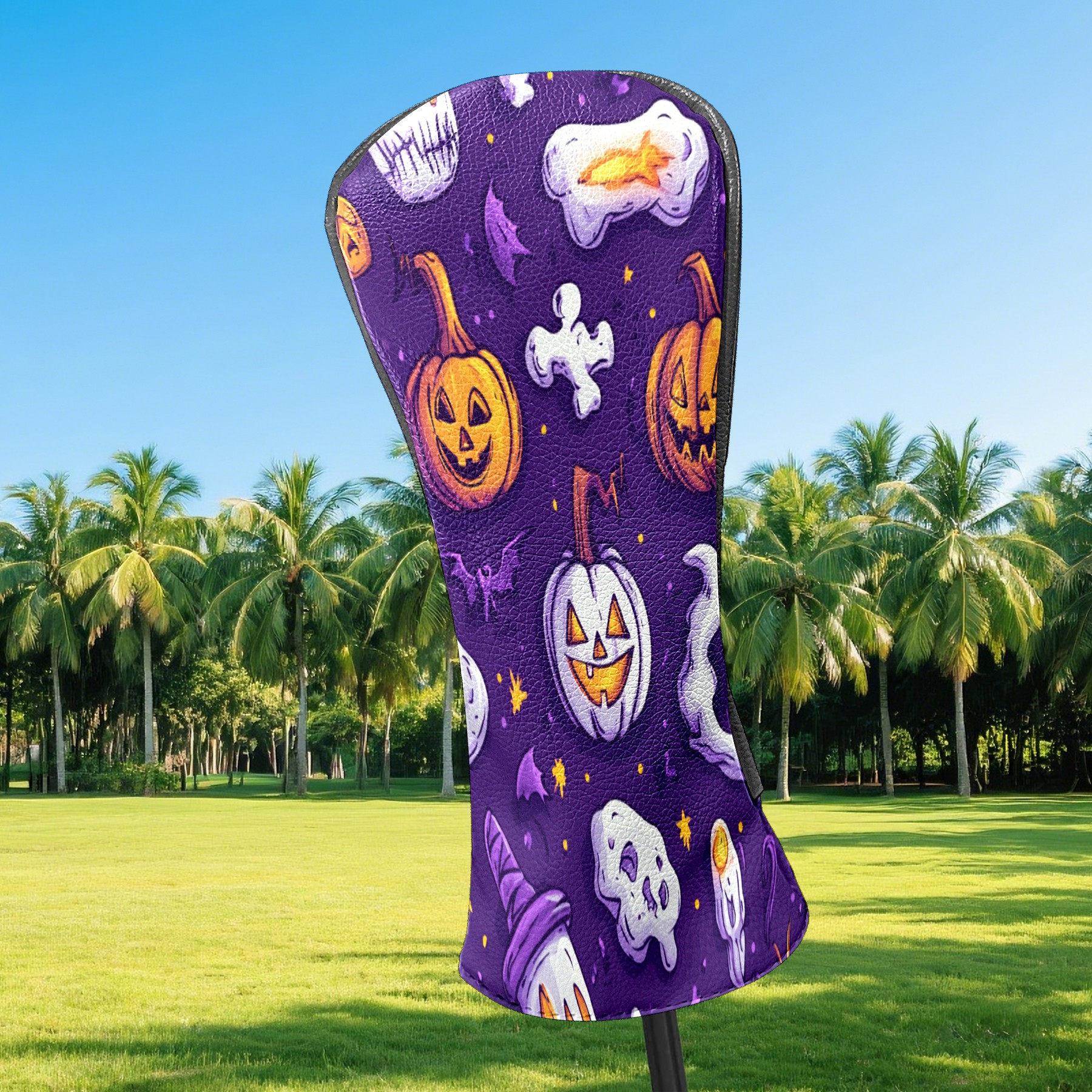 Golf Club Covers PU Leather Waterproof Head Covers for Fairway Woods Hybrids Halloween Cartoon Style