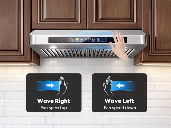 30 Inch Under Cabinet Range Hood with Voice/Gesture/Touch Control, 900 CFM Kitchen Vent Hood with 4-Speed Exhaust Fan, Stainless Steel Stove Hood with LED Lights, Baffle Filters