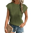 thumbnail image 1 of Femmes Manches Courtes Texturés Tops Col Rond Tricot Solide en Vrac T-Shirts Basiques Tee Shirts, 1 of 7