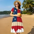 thumbnail image 4 of Fotbe Robe Motif Carte Drapeau Américain Décontractée Mode Femme Manches Courtes Robe Maxi Robe T-Shirt Rayée Longue à Blocs de Couleur, 4 of 6
