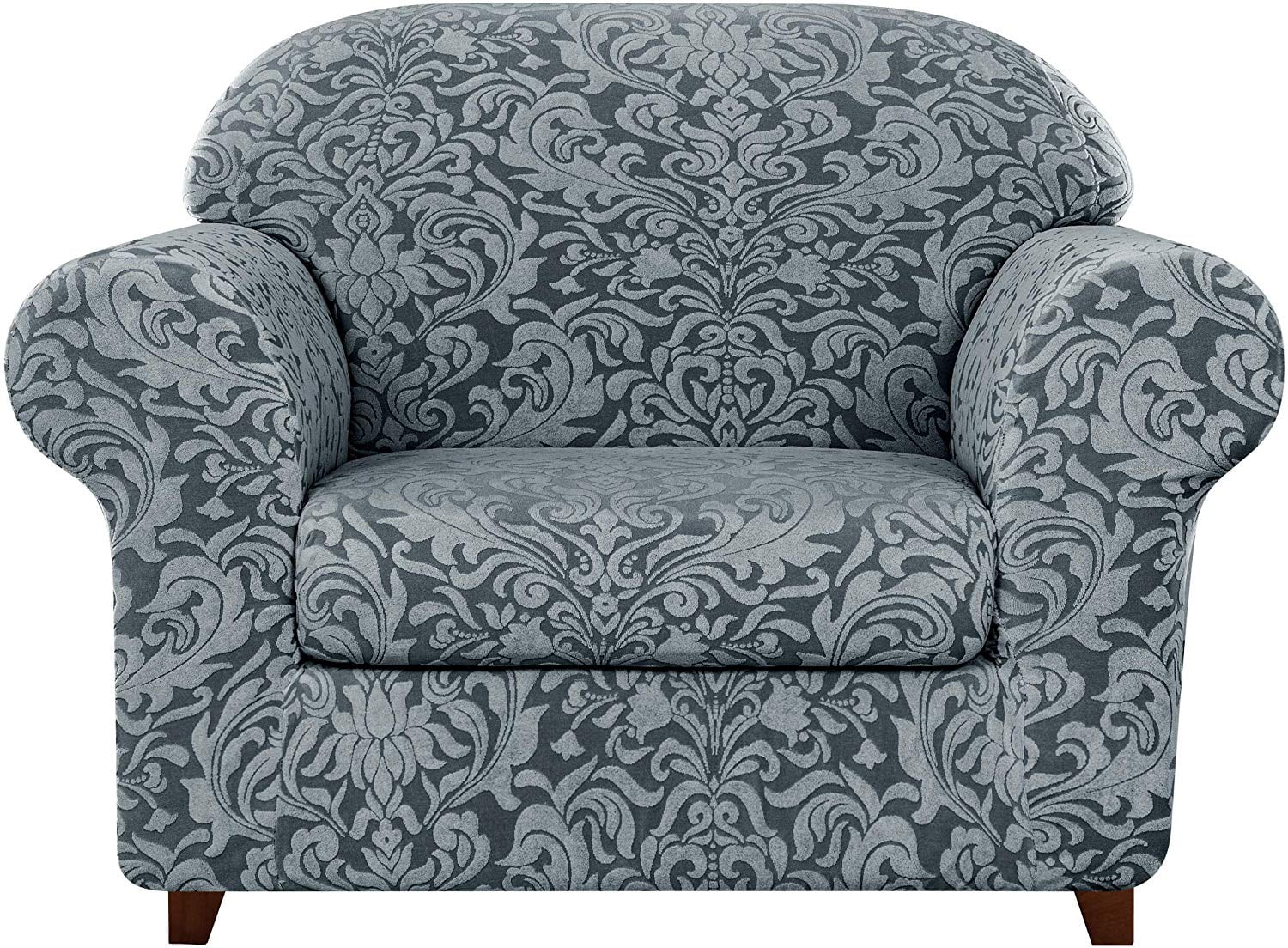 Subtrex Stretch 2Piece Jacquard Damask Armchair Slipcover, Grayish