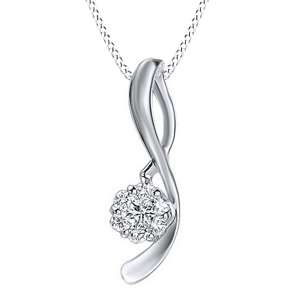 AFFY 1/10 Ct Natural Diamond Swirl Pendant Necklace In 14K Solid White Gold