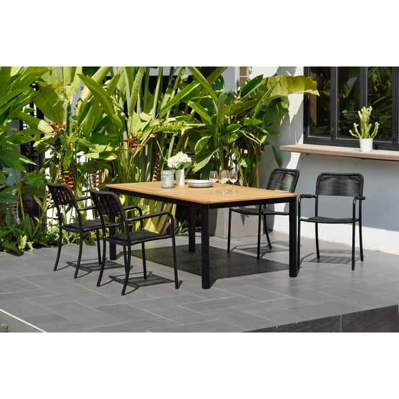 Amazonia Nantes Teak Finish & Aluminum 5 Pieces Extendable Rectangular Patio Dining Set