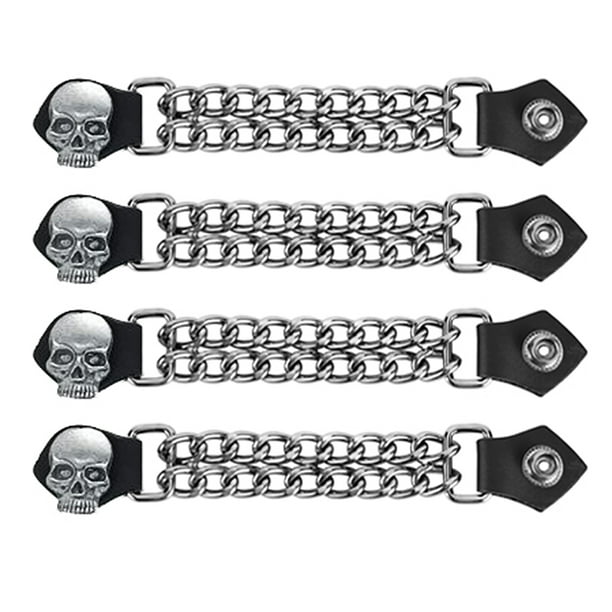 Skull Head Leather Motorcycle Vest Extenders for Men Double Diamond Cut