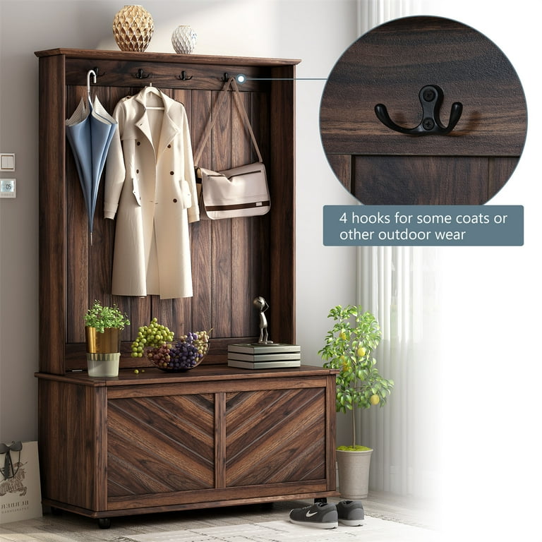 AMANA 4 Section Entryway Storage Bench With Coat Rack -  Denmark