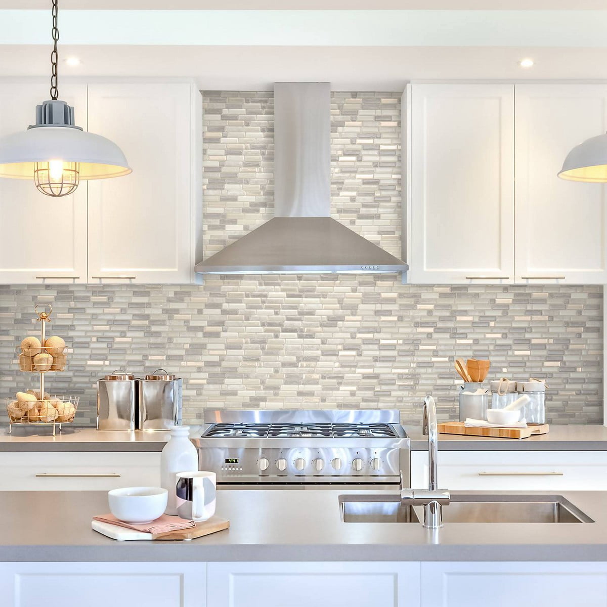 4pk Peel and Stick 3D Backsplash: Washable Vinyl Tile Paper, Classic Beige Pattern, 2.3 Sq Ft Coverage
