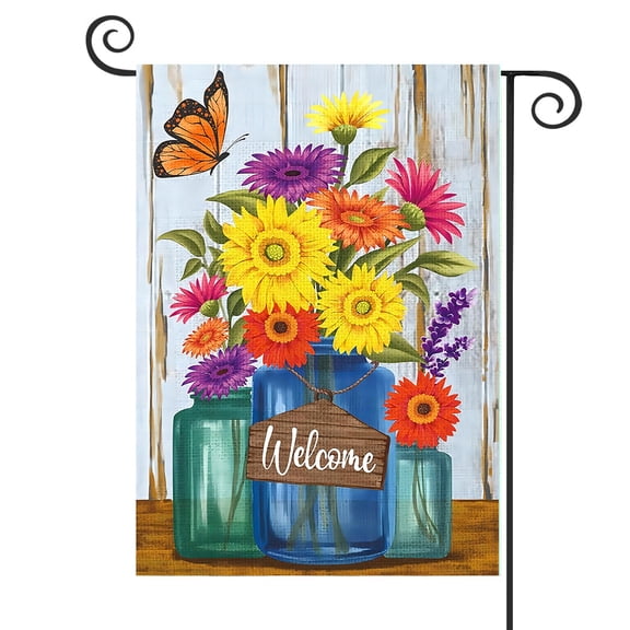 DMERBYL Welcome Spring Summer Garden Flag Spring Vase Floral Garden Flags 12x18 Double Sided Burlap Summer Flower Garden Yard Banner for Seasonal Outdoor Farmhouse Decoration(ONLY FLAG)