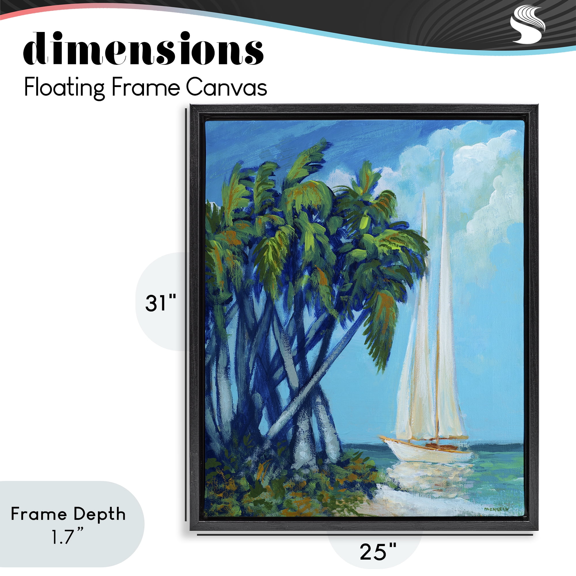 Stupell Industries Sailboat & Twisted Palms Black Framed Floater Canvas Wall Art, design by Dan Meneely