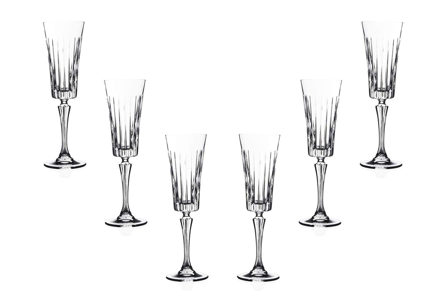 Timeless Flute Stemmed Glasses Set 7 Oz, Crystal Flutes, Glassware Set